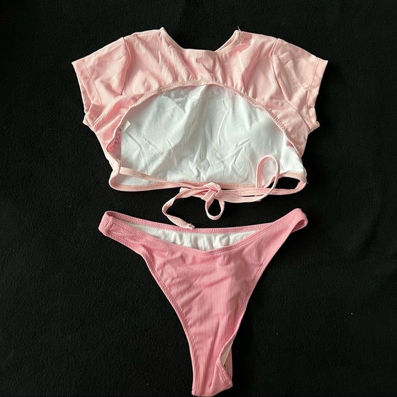 Ribbed t shirt tie back bikini set - Picture 4 of 5